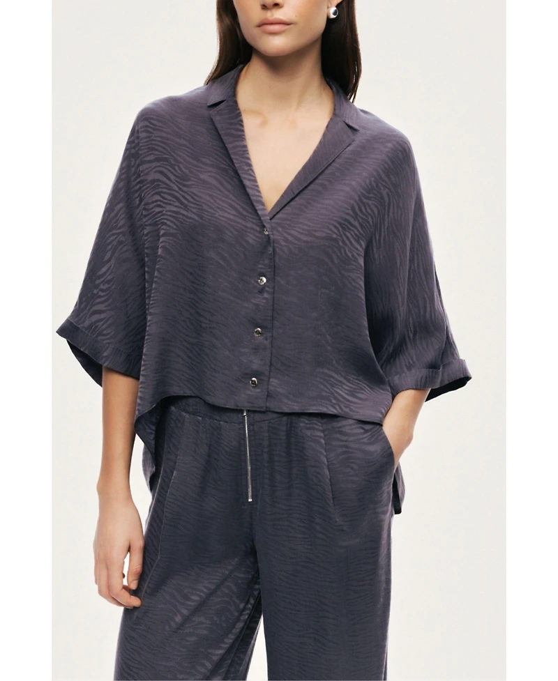 Nocturne Women's Relaxed Short-Sleeve Textured Shirt