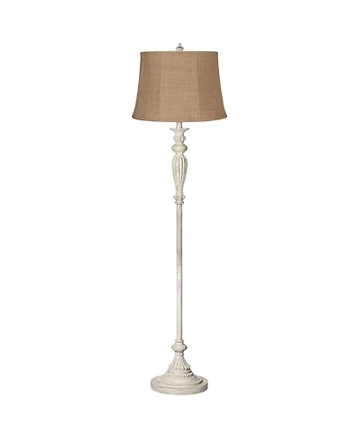 360 Lighting Vintage Chic Floor Lamp 60" Tall Antique Washed Burlap Fabric Drum Shade for Living Room Reading Bedroom Office