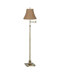 360 Lighting Traditional Swing Arm Floor Lamp Adjustable Height 70" Tall Antique Brass Burlap Fabric Bell Shade Living Room Bedroom