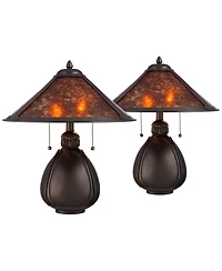 Robert Louis Tiffany Traditional Accent Table Lamps 19 High Set of 2 Bronze Pottery Mica Shade for Bedroom Bedside Office