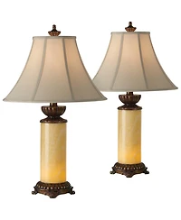 Barnes and Ivy 28.5" Tall Asian Inspired Table Lamps with Onyx Stone and Bell Shades, Set of 2
