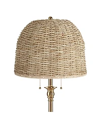 360 Lighting Dyna 58"H Antique Brass and Woven Rattan Shade 2-Light Floor Lamp