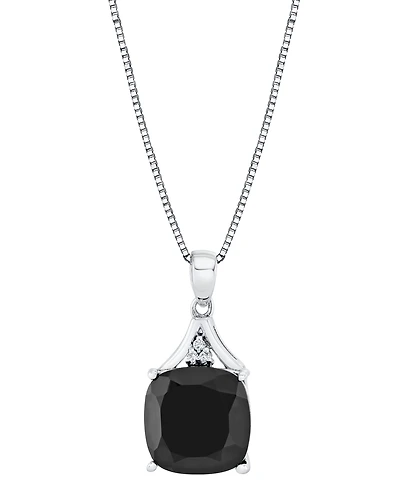 Macy's Onyx (6-1/6 ct. t.w.) and Diamond Accent Cushion Pendant Necklace in Sterling Silver