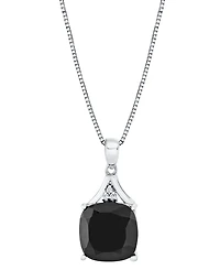 Macy's Onyx (6-1/6 ct. t.w.) and Diamond Accent Cushion Pendant Necklace in Sterling Silver