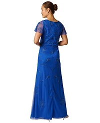 Adrianna Papell Women's Beaded Blouson Flutter-Sleeve Dress