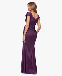 Xscape Petite Short-Sleeve Asymmetrical neck Gown