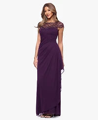 Xscape Petite Short-Sleeve Boat Neck Dress