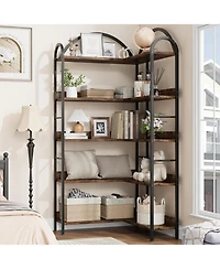 gaomon 68.5" Industrial L-Shaped Corner Bookshelf, 5-Tier Arched Metal Frame Corner Bookcase
