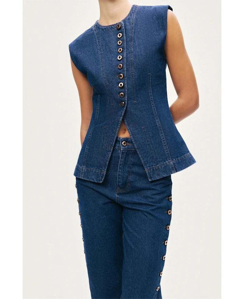 Nocturne Women's Button-Front Denim Vest