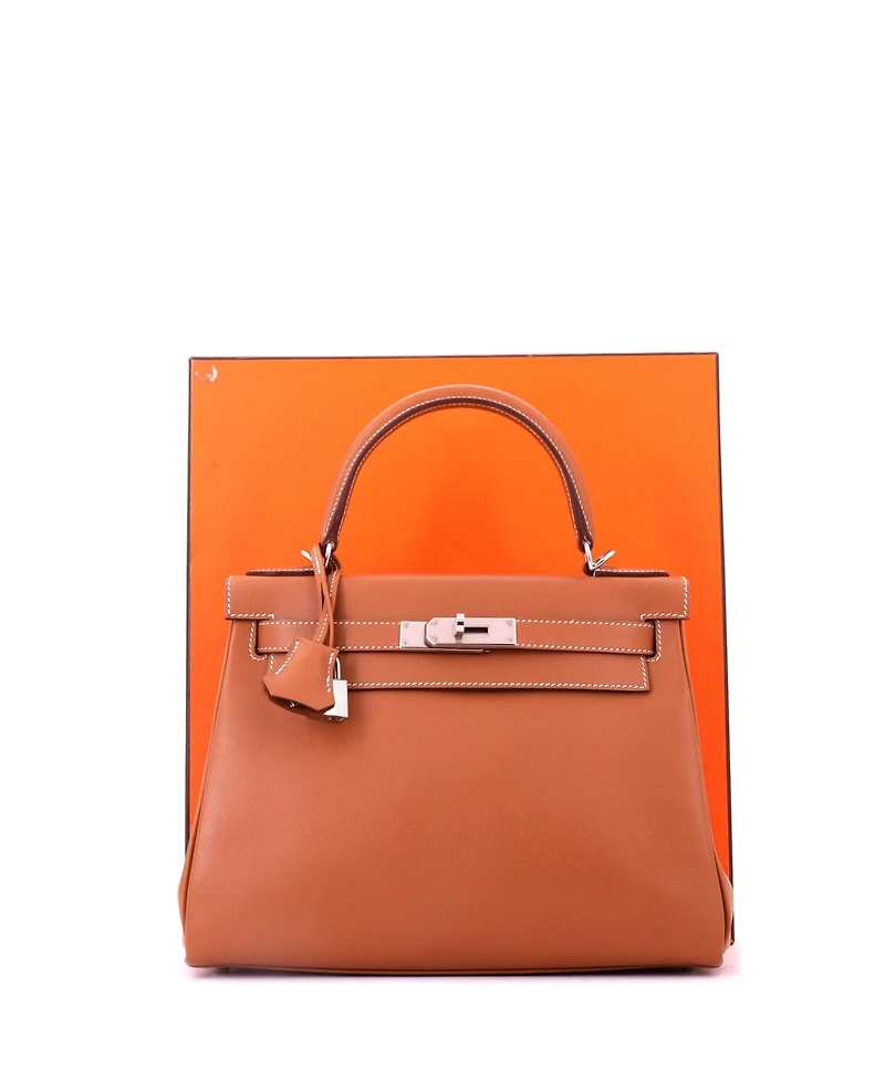 Pre-Owned HERMES Kelly 28 Handbag Brown Madame with Palladium Hardware