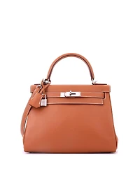 Pre-Owned HERMES Kelly 28 Handbag Brown Madame with Palladium Hardware