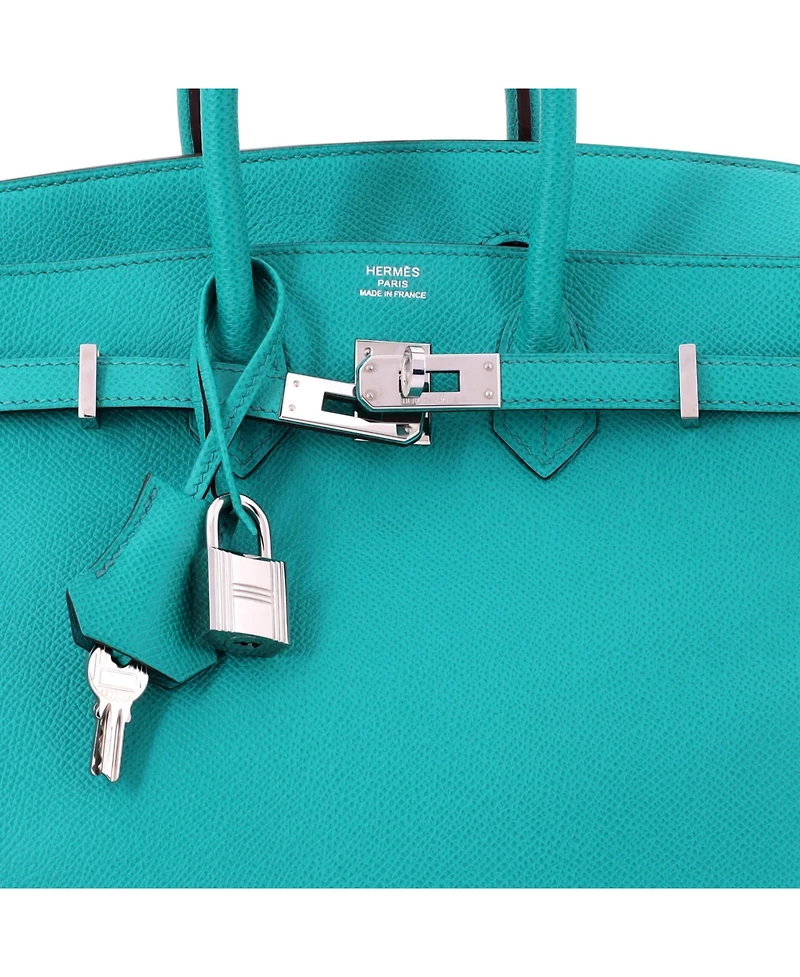 Pre-Owned HERMES Birkin 25 Handbag Blue Epsom with Palladium Hardware