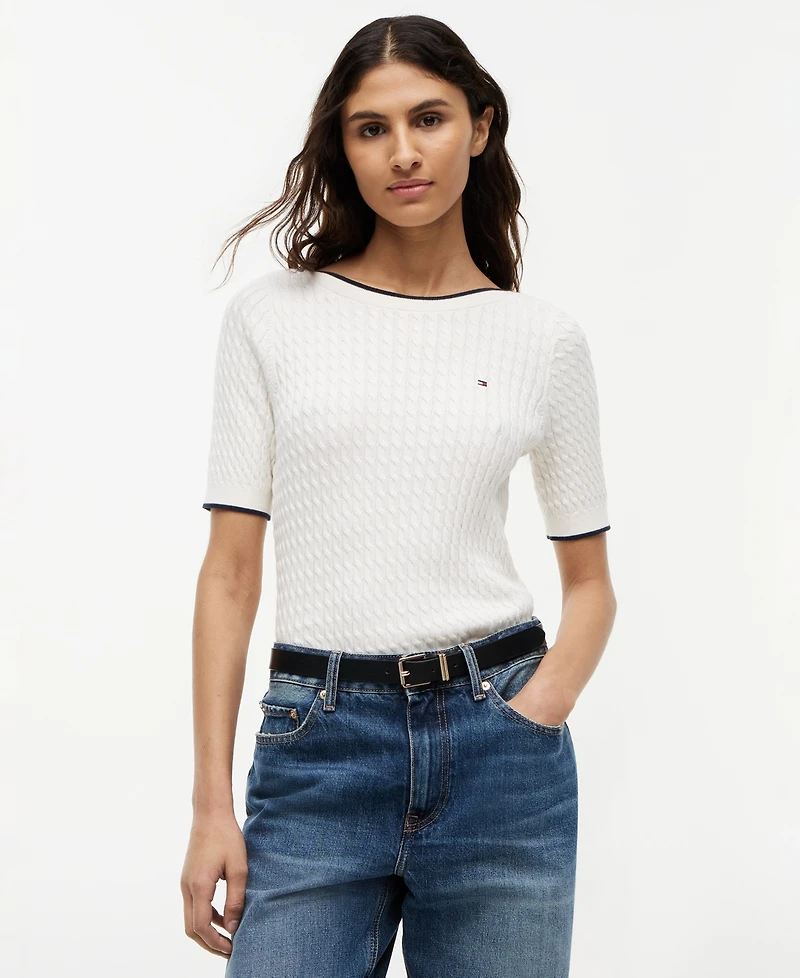 Tommy Hilfiger Women's Boat Neck Short-Sleeve Cotton Sweater