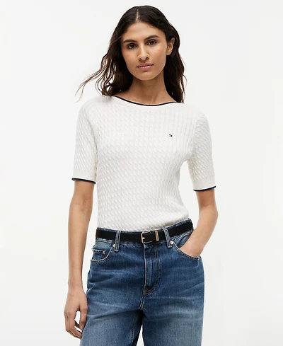 Tommy Hilfiger Women's Boat Neck Short-Sleeve Cotton Sweater