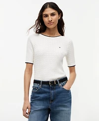 Tommy Hilfiger Women's Boat Neck Short-Sleeve Cotton Sweater