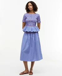 Tommy Hilfiger Women's Smocking Striped Boat Neck Cotton Top