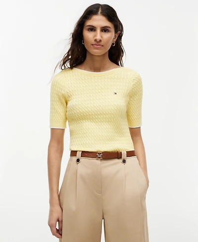 Tommy Hilfiger Women's Boat Neck Short-Sleeve Cotton Sweater