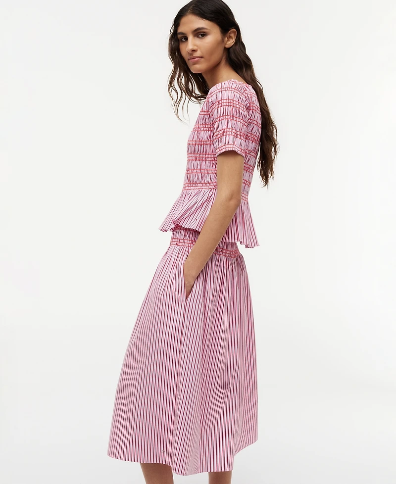 Tommy Hilfiger Women's Cotton Smocked Striped Midi Skirt