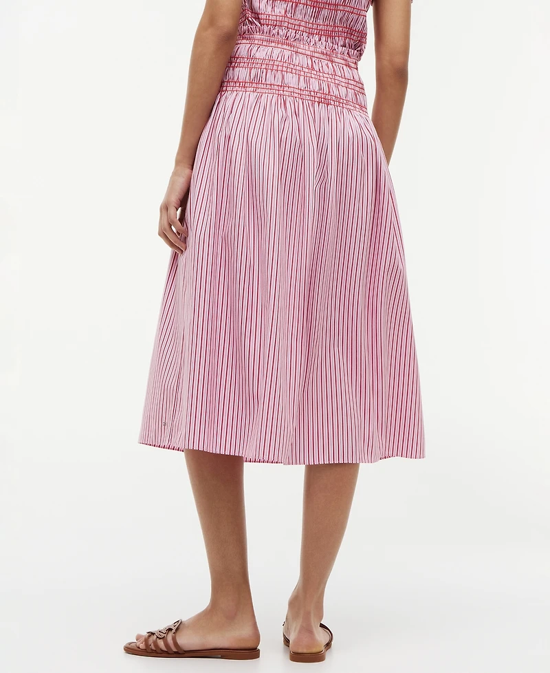 Tommy Hilfiger Women's Cotton Smocked Striped Midi Skirt