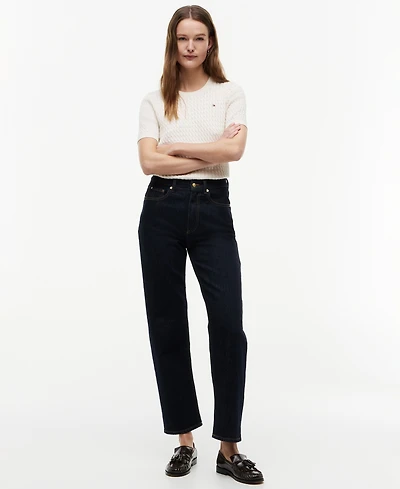 Tommy Hilfiger Women's High-Waist Tapered Ankle Cotton Jeans