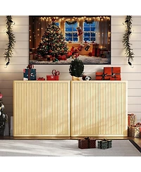 gaomon Sideboard, 35 Inch Fluted Wood Coffee Bar Organizer, Modern Pop Up Buffet Table with Storage, Natural Entryway Credenza Furniture