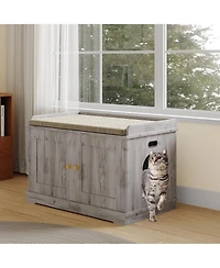 gaomon Cat Litter Box Enclosure Hidden Litter Box Cabinet with Wooden Barn Door, End Table Style Indoor Cat House Fits Most Litter Boxes