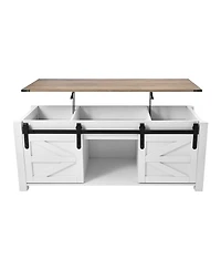 Gouun Lift Top Coffee Table with Hidden Storage and Barn Door