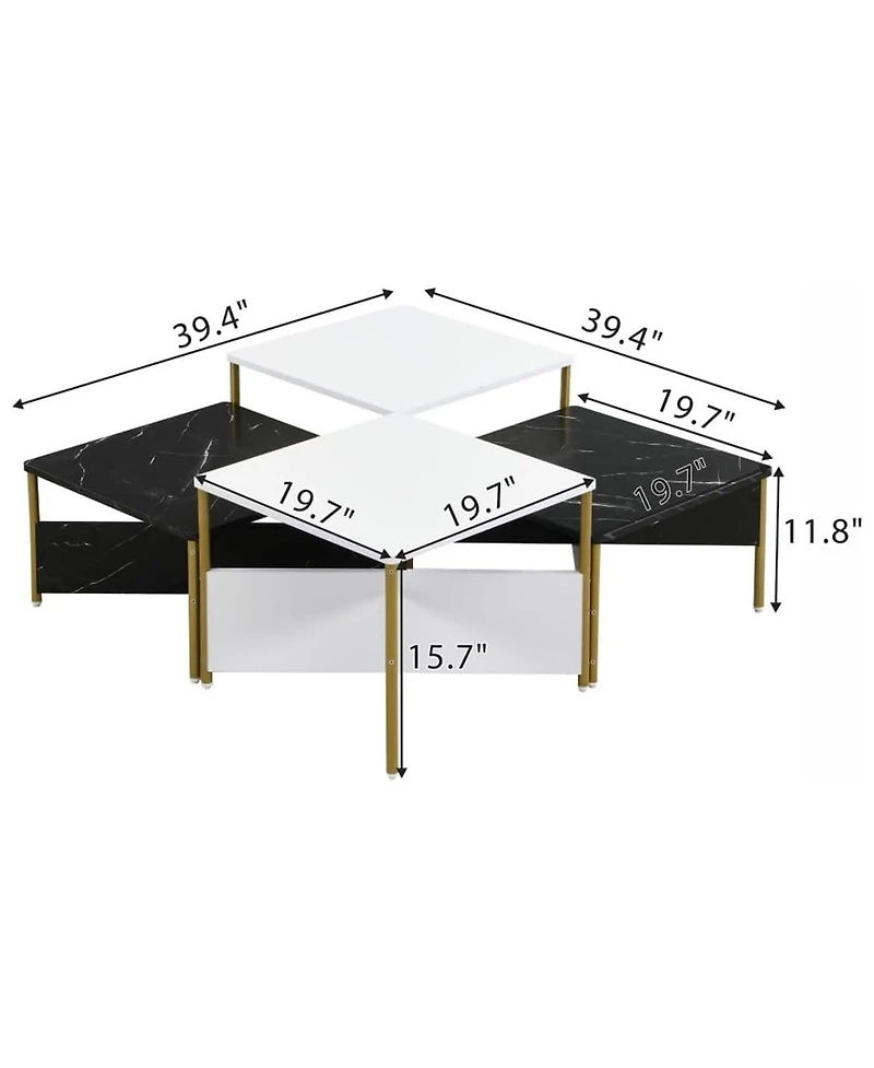 Rainsken Mid-Century Square Nesting Coffee Table Set of 4, Adjustable Combined Center Table for Home Living Room Decor