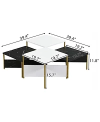Rainsken Mid-Century Square Nesting Coffee Table Set of 4, Adjustable Combined Center Table for Home Living Room Decor