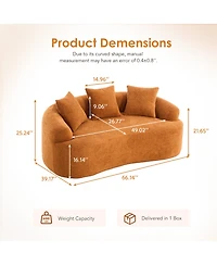 Rainsken Modern Curved Deep Seat Sofa, 65" 30D Compression Sponge Loveseat in Chenille Fabric with 3 Pillows for Living Room and Apartments