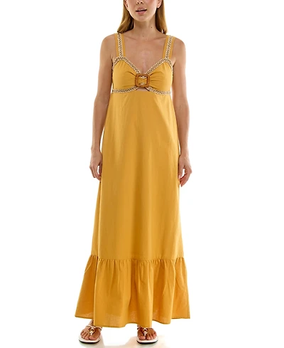 Planet Gold Juniors' Tiered Buckle Trim Maxi Dress