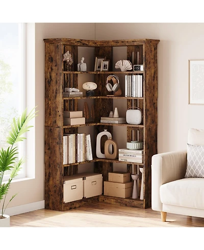 gaomon 72.8" Tall 5-Tier L-Shaped Wooden Corner Bookshelf with Open Storage