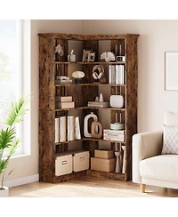 gaomon 72.8" Tall 5-Tier L-Shaped Wooden Corner Bookshelf with Open Storage