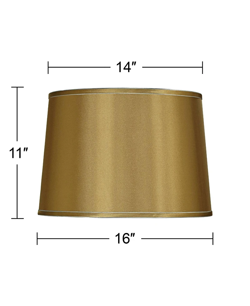 Springcrest Set of 2 Drum Lamp Shades Satin Medium 14" Top x 16" Bottom x 11" High Spider Replacement Harp and Finial Fitting