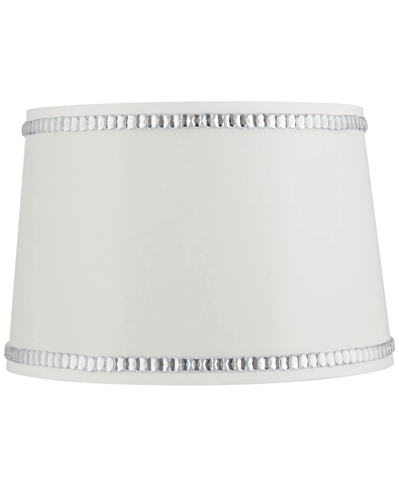 Springcrest Set of 2 Drum Lamp Shades Crystals Beaded Medium 13" Top x 15" Bottom x 10" High Spider Harp and Finial Fitting