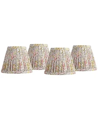 Springcrest Nelle 3 1/2" Top x 6" Bottom x 5" High x 5" Slant Print Lamp Shade Replacement Set of Peach Pleated Clip On Candelabra