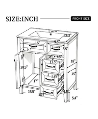 Busdays 30 Inch Freestanding Bathroom Vanity with Ceramic Sink Metal Handles Solid Wood Legs Soft Close Doors and Drawers