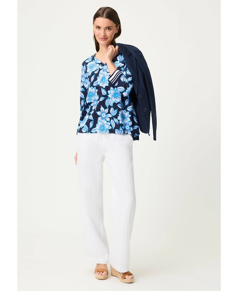 Olsen Women's Split Neck Floral T-Shirt