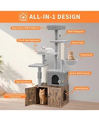 gaomon Cat Tree with Litter Box Enclosure, 2-in-1 Modern Cat Tower with Scratching Posts, Multiple Platform and Large Condo