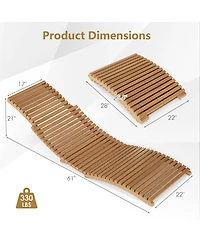 Gouun Teak Wood Folding Patio Chaise Lounge with Slatted Seat