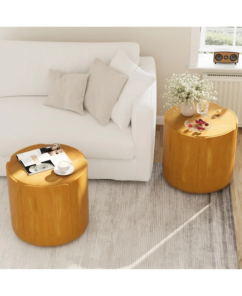 Clihome Round Outdoor Indoor Side Table Set, Modern Wood Grain Patio Garden Stool