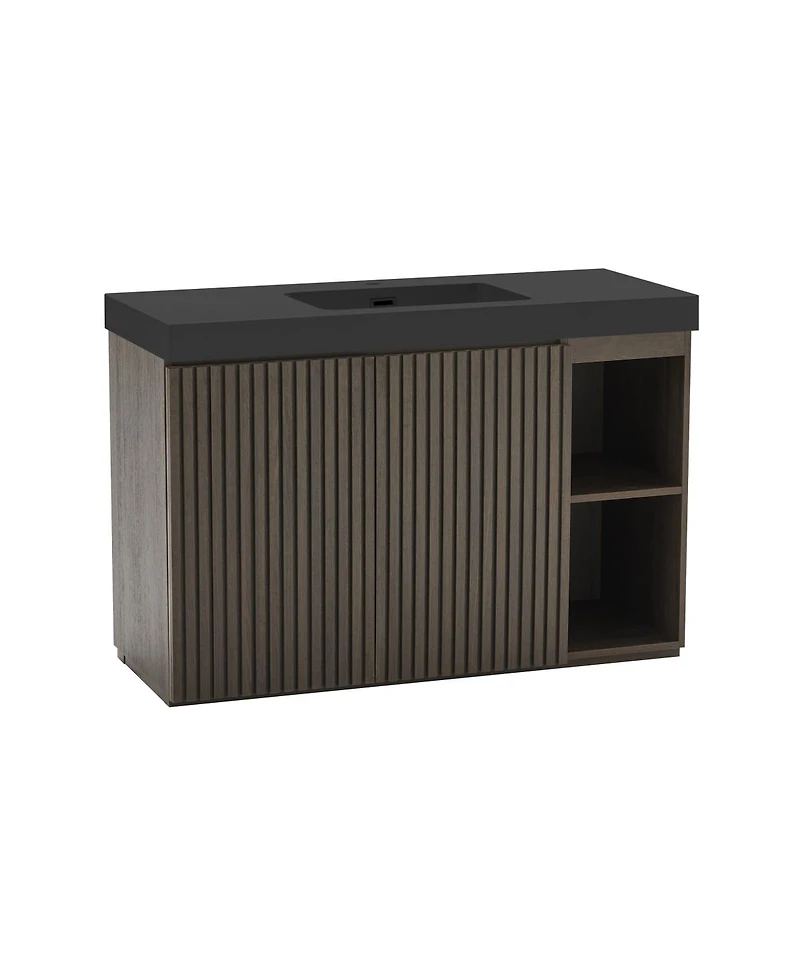 Sillysis 48 Inch Bathroom Vanity with Quartz Sink, Fluted Cabinet, Soft Close Doors and Adjustable Shelves for Large Bathrooms