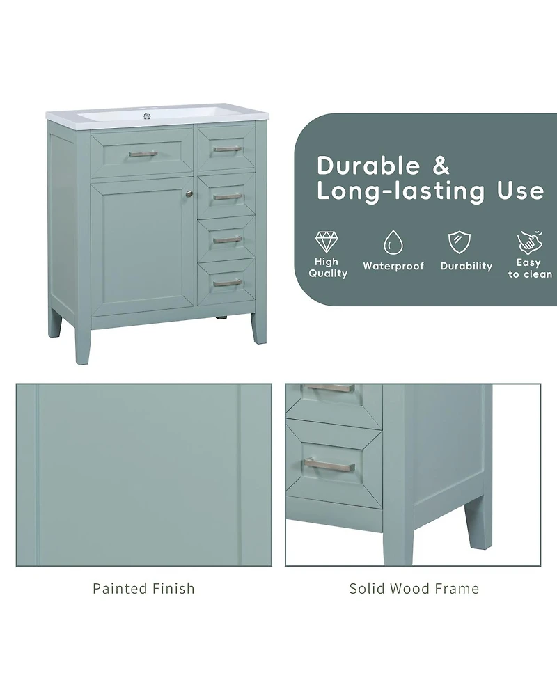 Sillysis 30 Inch Modern Bathroom Vanity Base without Sink, Solid Wood Cabinet with Drawers and Door Shelf, Freestanding Storage.