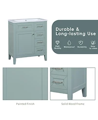 Sillysis 30 Inch Modern Bathroom Vanity Base without Sink, Solid Wood Cabinet with Drawers and Door Shelf, Freestanding Storage.