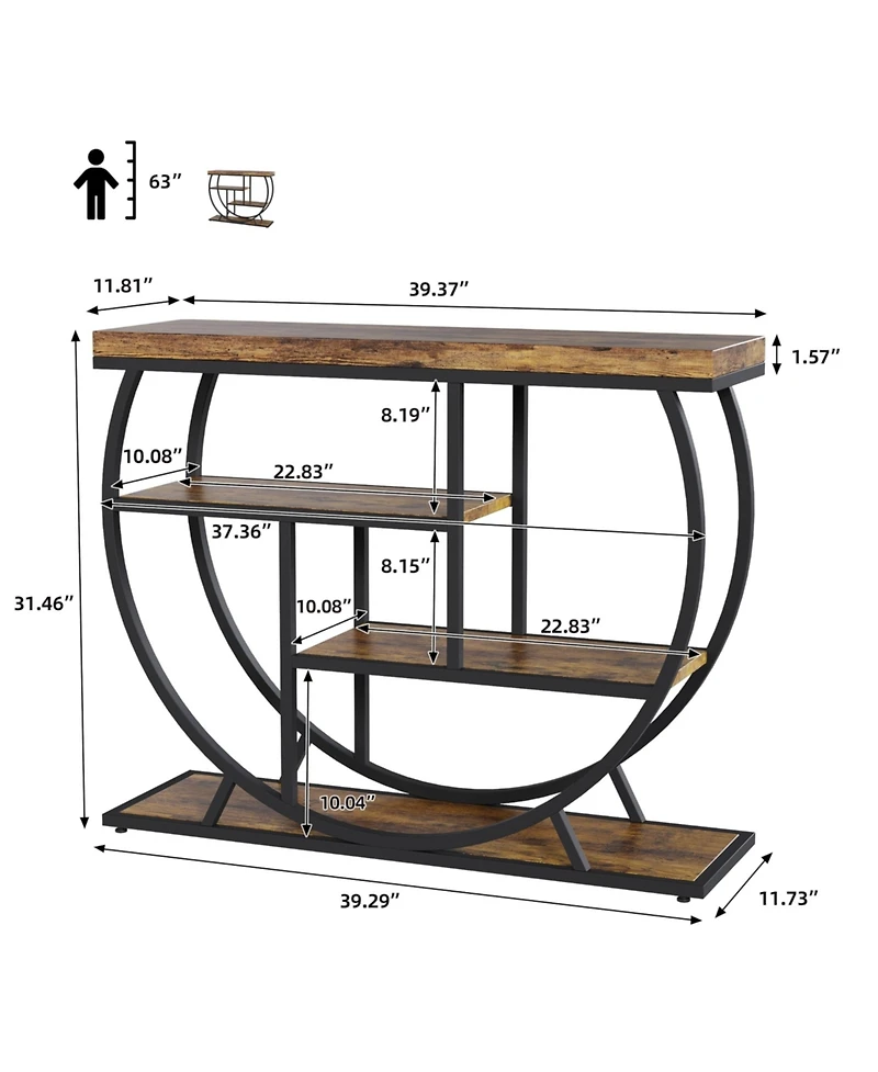 gaomon 39" Narrow Entryway Console Table with 4-Tier Storage and Half-Circle Base, for Living Room