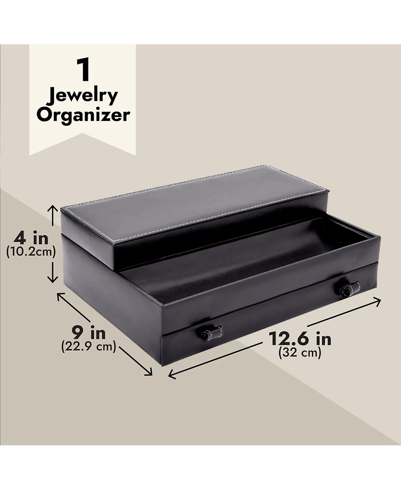 Yigii Box Organizer Valet Tray Faux Leather Jewelry Storage Compartments