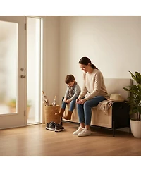 Yigii Rattan Storage Bench with Cushion Safety Hinges Shoe Chest for Living Room Bedroom