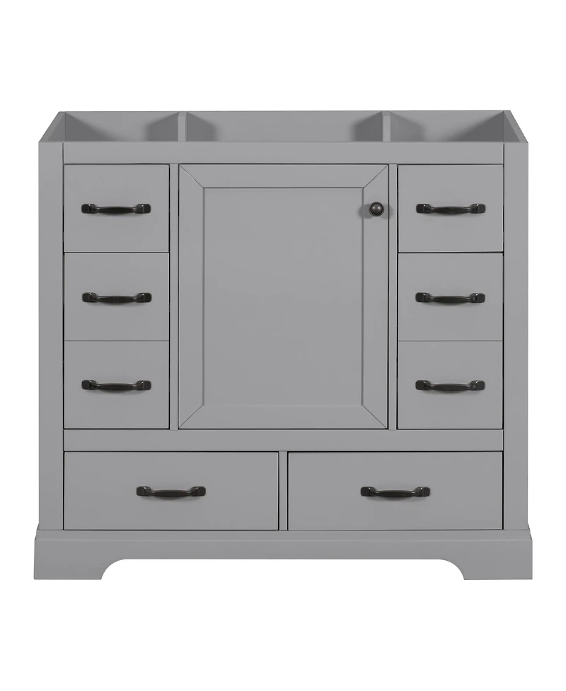 Sillysis 36 Inch Modern Bathroom Vanity Base without Sink, Solid Wood and Mdf Cabinet, 6 Drawers Adjustable Shelf, Freestanding Storage.
