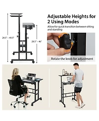Gouun Mobile Stand-Up Desk with 2 Tilting Desktops, Adjustable Height