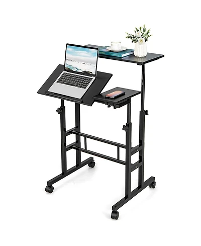 Gouun Mobile Stand-Up Desk with 2 Tilting Desktops, Adjustable Height